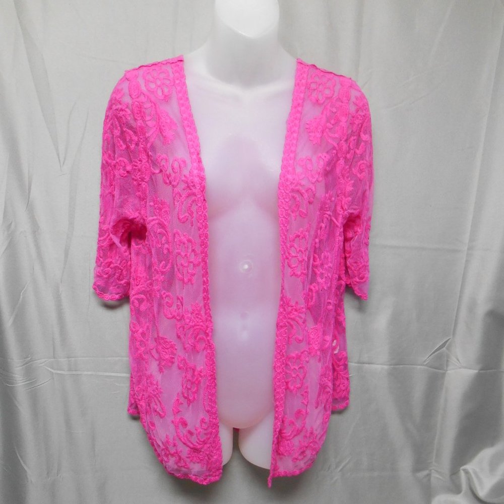 Banana pink sheer open front top womens size small